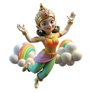 stunning artistic A graceful Apsara, a celestial nymph, dancing in the clouds, illuminated by a rainbow. Hindu mythology style high resolution png