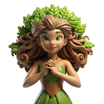 extraordinary creative An elegant dryad with bark-like skin and flowing leafy hair, embracing a giant oak tree, dappled with sunlight, in a whimsical, Art Nouveau style professional png