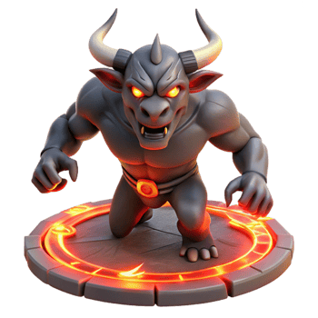 vibrant abstract A powerful minotaur with glowing red eyes, charging through a dark labyrinth, illuminated by torches, in a dynamic, comic book style genuine png
