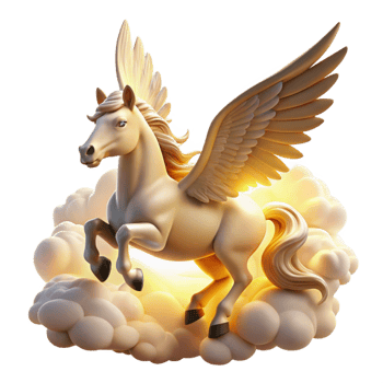 wonderful abstract A winged Pegasus soaring through the clouds, illuminated by a golden sunrise, in a majestic, Romantic style high resolution png
