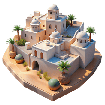 stunning modern Desert oasis city, whitewashed buildings, harsh midday sun, Middle Eastern style detailed png