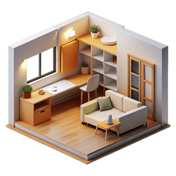 extraordinary modern Micro-apartment, modular furniture, bright natural light, minimalist style exclusive png