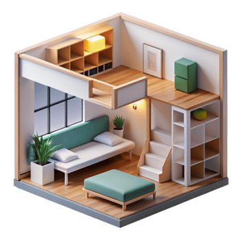 impressive traditional Micro-apartment, modular furniture, bright natural light, minimalist style professional png