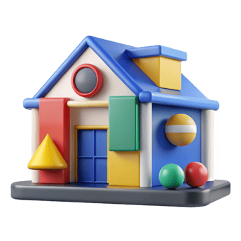 stunning traditional Bauhaus style school, geometric shapes, primary colors, functional design exclusive png