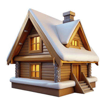 elegant classic Swiss chalet, wooden beams, snow-covered roof, warm interior light exclusive png