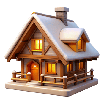 magnificent classic Swiss chalet, wooden beams, snow-covered roof, warm interior light authentic png