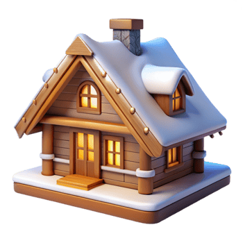 impressive abstract Swiss chalet, wooden beams, snow-covered roof, warm interior light premium png
