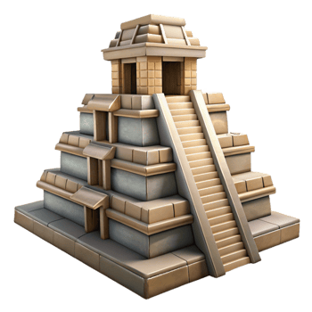 impressive vintage Mayan temple, intricate carvings, jungle setting, dappled light exclusive png