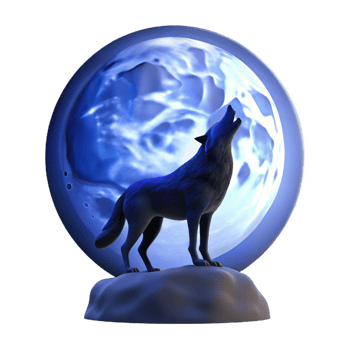 beautiful contemporary A solitary wolf howling at a full moon, silhouette against a dark blue sky, dramatic lighting, graphic novel style authentic png