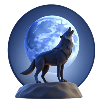 serene artistic A solitary wolf howling at a full moon, silhouette against a dark blue sky, dramatic lighting, graphic novel style exclusive png
