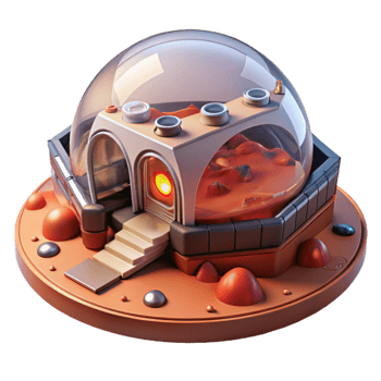 wonderful classic Mars habitat, modular design, red Martian landscape, artificial light high resolution png