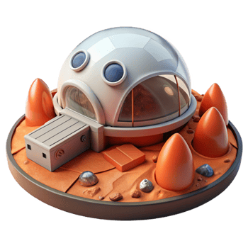 vibrant rustic Mars habitat, modular design, red Martian landscape, artificial light authentic png