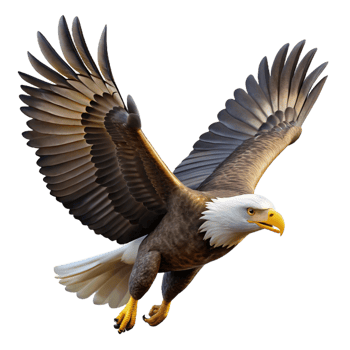 magnificent vintage A majestic bald eagle soaring through the sky, mountain backdrop, dramatic lighting, realistic rendering style professional png
