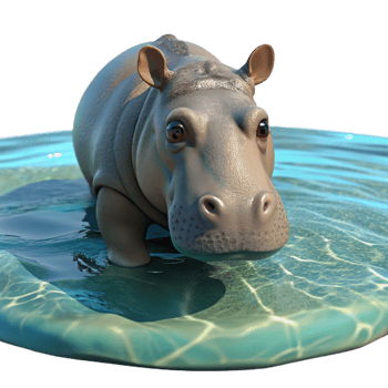 extraordinary modern A hippopotamus submerged in water, river setting, dappled sunlight, photographic style authentic png
