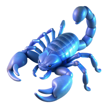 vibrant minimalist A scorpion glowing under UV light, desert setting, dark background, macro photography style high quality png