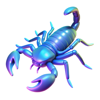 wonderful traditional A scorpion glowing under UV light, desert setting, dark background, macro photography style professional png