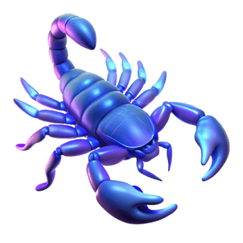 dramatic traditional A scorpion glowing under UV light, desert setting, dark background, macro photography style high quality png