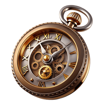 magnificent classic A close-up of a steampunk pocket watch with intricate gears and Roman numerals, highly detailed, metallic reflections, studio lighting premium png