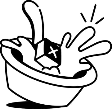 Spilling curry pot icon in hand drawn style vector
