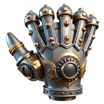 magnificent classic A steampunk gauntlet with intricate gears, pistons, and sharp claws, metallic reflections, dramatic lighting original png
