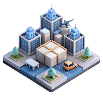 dramatic contemporary Isometric view of a bustling city square with intricate tile patterns and hovering drones delivering packages, midday, bright lighting, isometric style high quality png