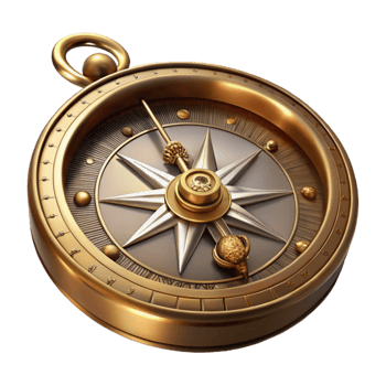 magnificent contemporary A steampunk compass with ornate brass casing and a rotating needle, intricate detailing, soft lighting 4K png