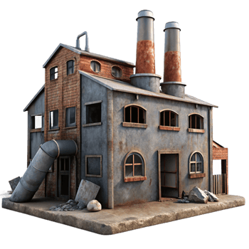 elegant classic An abandoned factory with broken windows and rusty machinery, overcast, dim lighting, grunge style original png