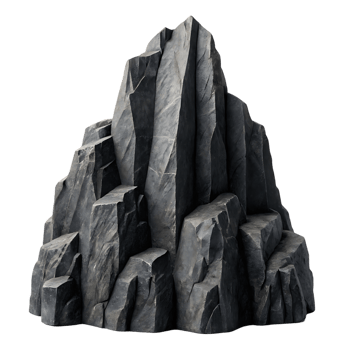 Isolated dark grey rock formation, 3D render png
