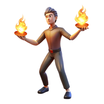 beautiful modern A street performer juggling fire in a crowded square, night, dramatic lighting, performance art style authentic png