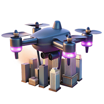 stunning modern A delivery drone flying over a cityscape, dusk, twilight lighting, futuristic style exclusive png