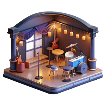 serene rustic A jazz club with live music and dim lighting, night, atmospheric lighting, jazz club style 4K png