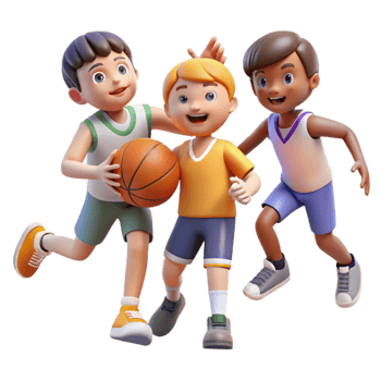 magnificent artistic A group of children playing basketball in a city park, afternoon, warm lighting, childhood style high resolution png