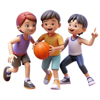 wonderful creative A group of children playing basketball in a city park, afternoon, warm lighting, childhood style exclusive png