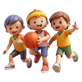 impressive classic A group of children playing basketball in a city park, afternoon, warm lighting, childhood style 4K png
