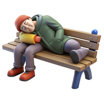 dramatic vintage A homeless person sleeping on a park bench, night, dim lighting, social commentary style 4K png