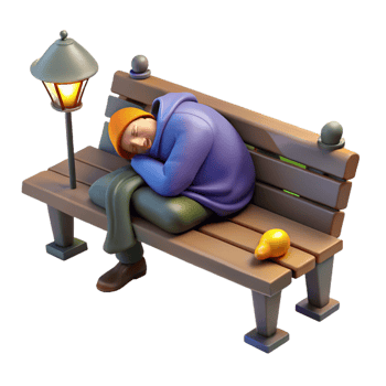 wonderful traditional A homeless person sleeping on a park bench, night, dim lighting, social commentary style exclusive png