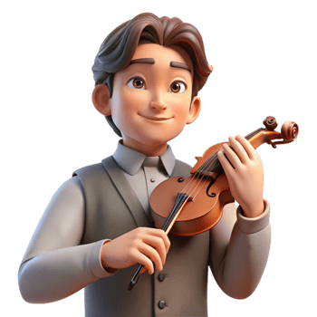 serene traditional Portrait of a thoughtful musician holding a violin, soft, diffused lighting, Romantic style high quality png