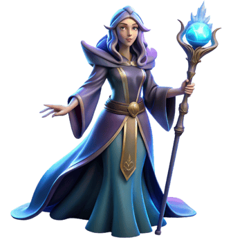 serene abstract Portrait of a powerful sorceress with flowing robes and a staff, mystical, glowing lighting, fantasy art style 4K png