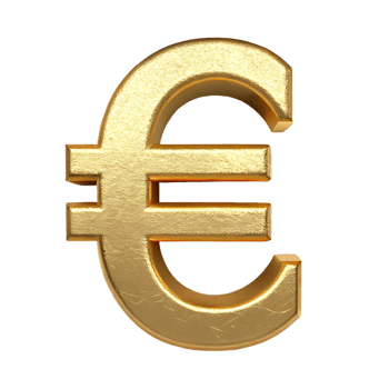 Golden Euro symbol, 3D rendering. png