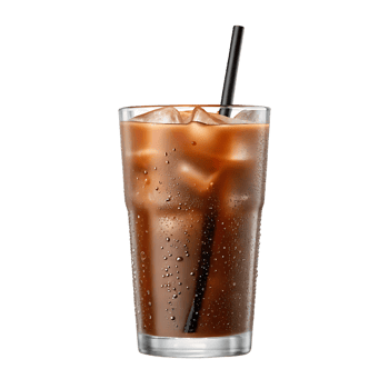 Refreshing iced coffee in a glass with ice cubes and a straw. png