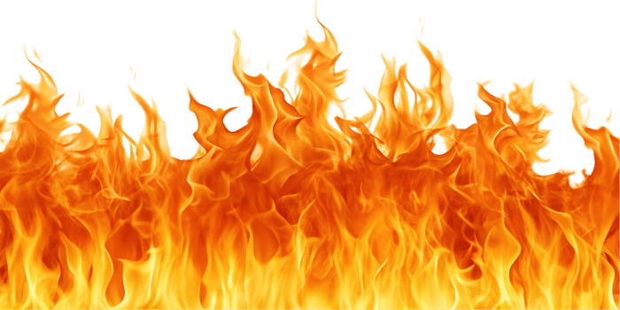 Fiery flames burning intensely, hot orange and yellow colors. png
