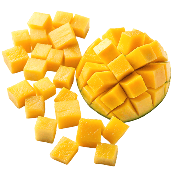 Freshly cut mango cubes, juicy and delicious. png