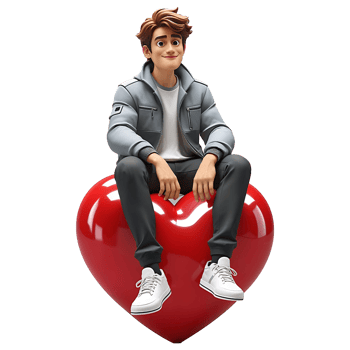 Trendy 3D Cartoon Guy Sitting on a Heart Modern Love Dating Design png