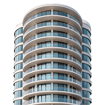 Modern high rise building with circular balconies. png