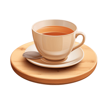 Cup of hot tea served on a wooden saucer png
