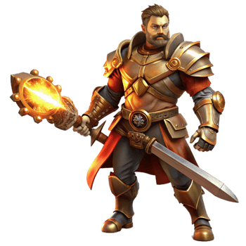 magnificent contemporary A fierce steampunk warrior, clad in leather and brass armor, wielding a gear-powered sword, illuminated by a fiery backlight high resolution png