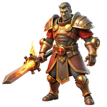 beautiful minimalist A fierce steampunk warrior, clad in leather and brass armor, wielding a gear-powered sword, illuminated by a fiery backlight 4K png