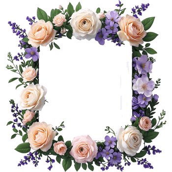 Elegant Floral Frame with Roses Violets Transparent for Invitations Designs png