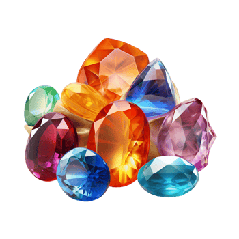 Colorful sparkling gemstones different shapes sizes png