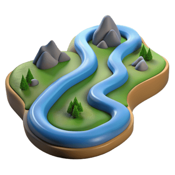 wonderful vintage A winding river flowing through a valley, aerial view, landscape photography style genuine png